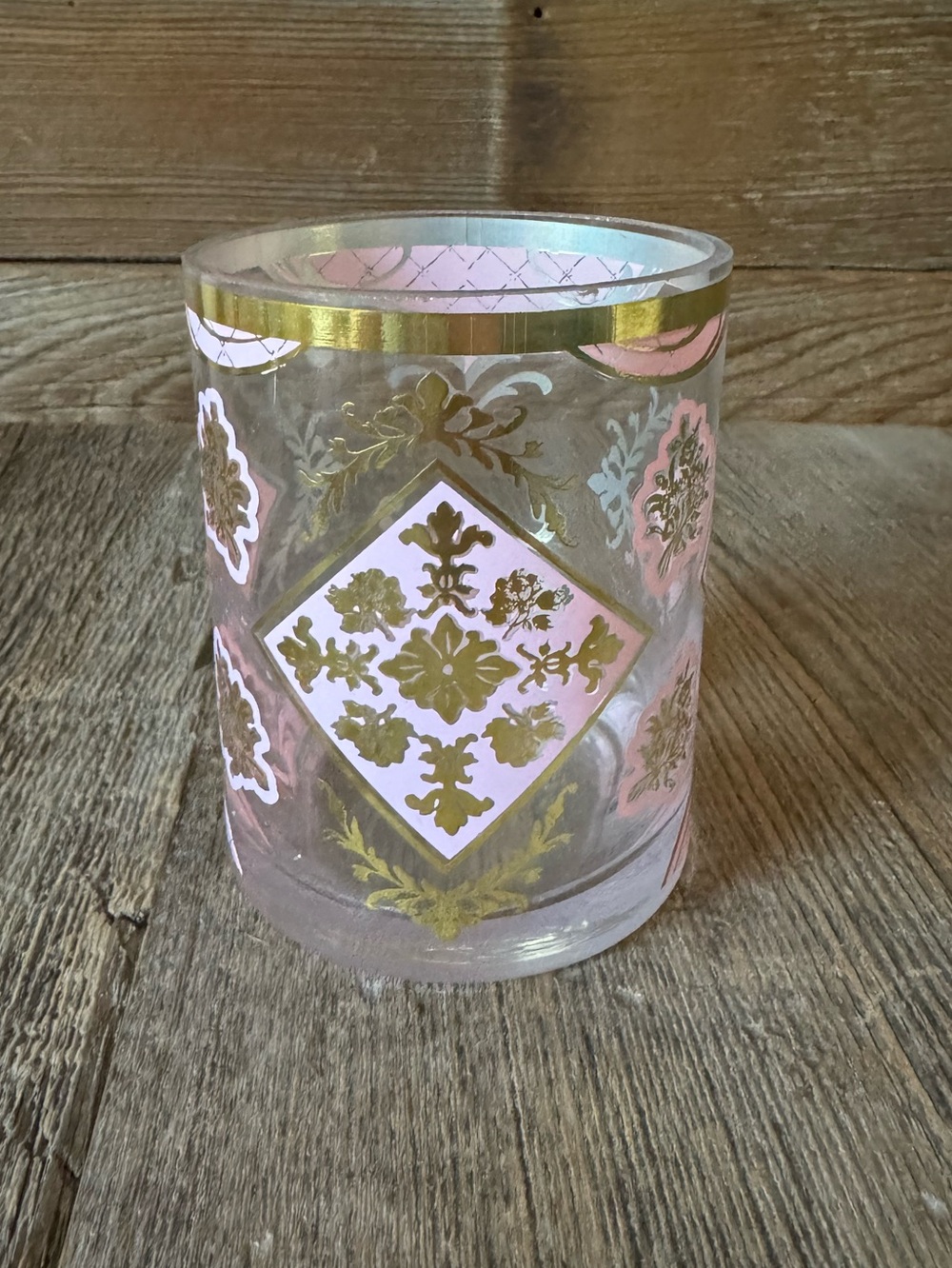 Vintage Culver Valencia lowball glass in a classic Hollywood Regency style